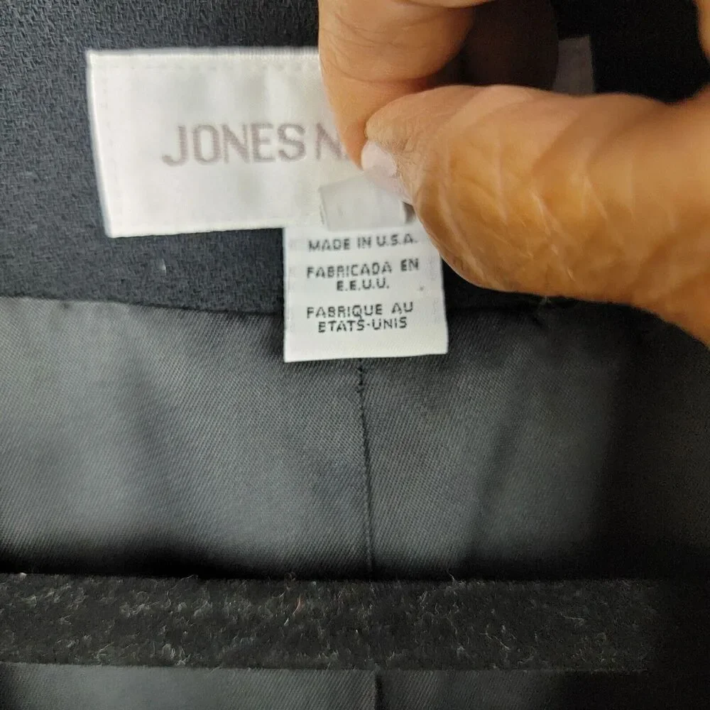 Jones New York Womens Blazer 10 Black Worsted Wool Made In USA Classic Longline